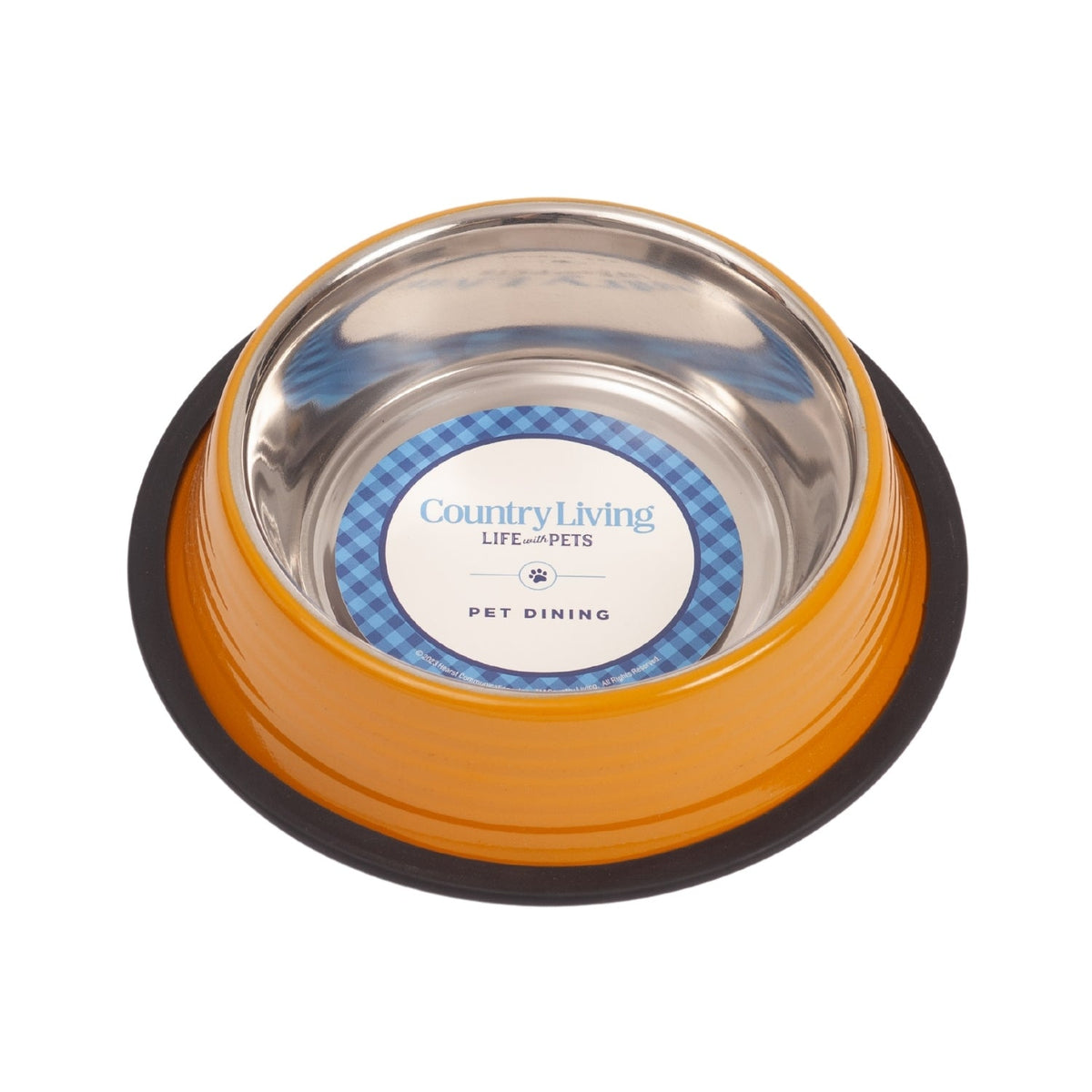 Golden Yellow Ribbed Stainless Steel Pet Bowls, Set of 2