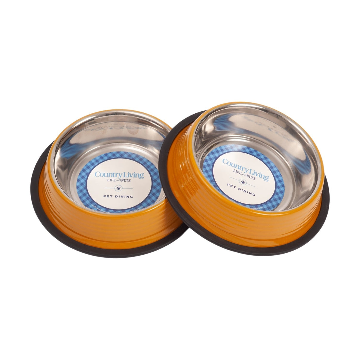 Golden Yellow Ribbed Stainless Steel Pet Bowls, Set of 2