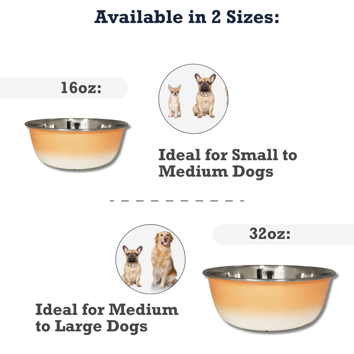Peach Coral Deep Stainless Steel Dog Bowl