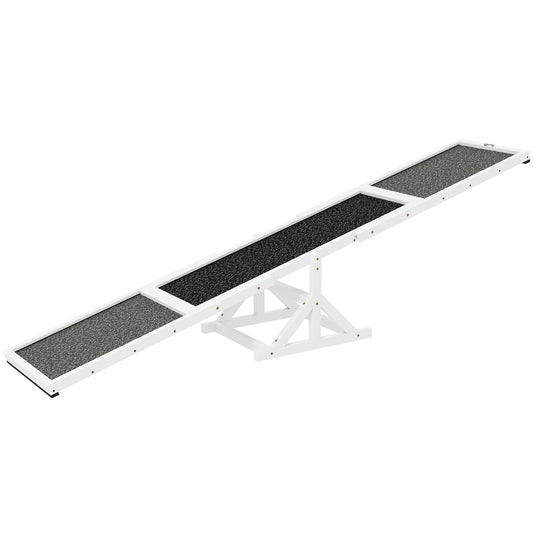 Wooden Dog Agility Seesaw For Training And Exercise, Weather Resistant, 83 L X 16 W X 14 H, White