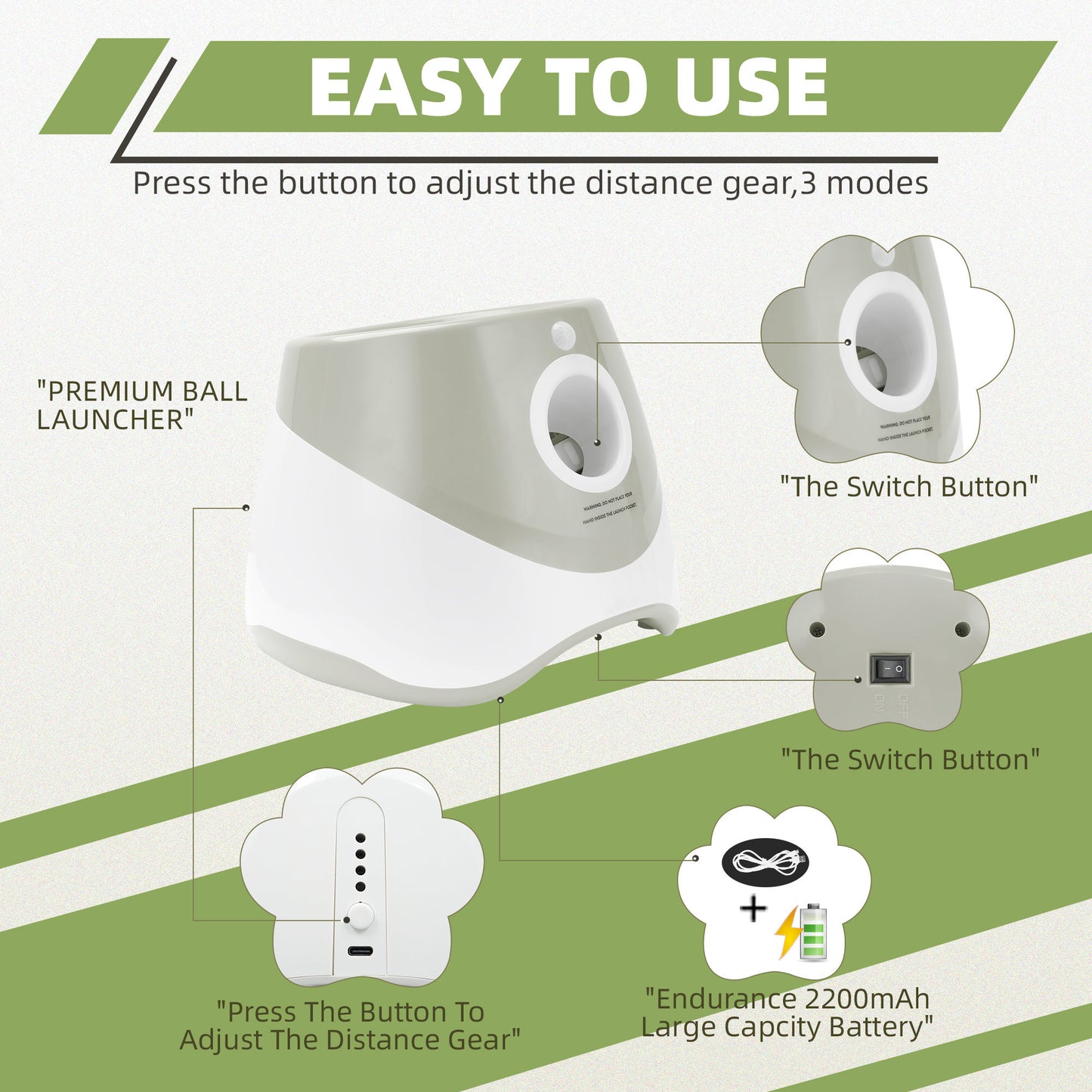 Only Supports Self Pickup  Automatic Dog Ball Launcher, Indoor Outdoor Interactive Dog Toy With Three Launch Ranges, Includes 6 Mini Tennis Balls And A Data Cable