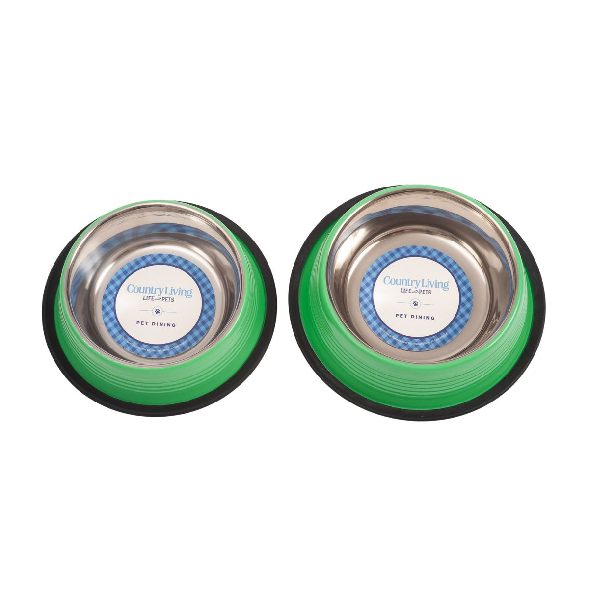 Irish Green Ribbed Stainless Steel Pet Bowls, Set of 2