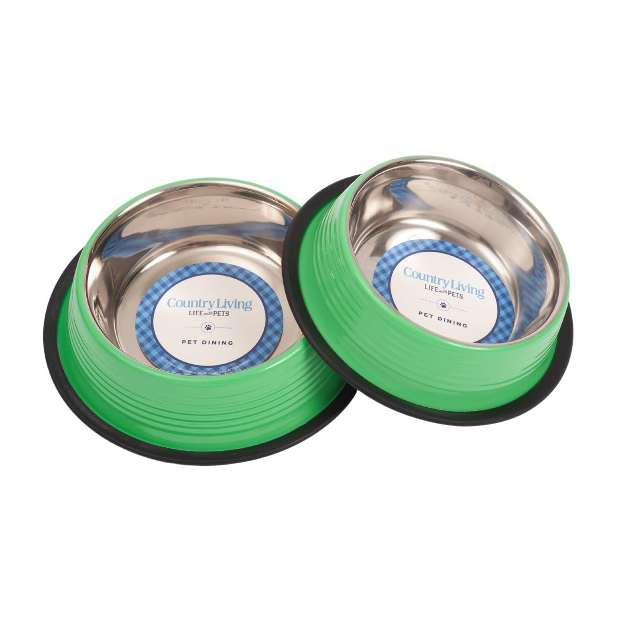 Irish Green Ribbed Stainless Steel Pet Bowls, Set of 2