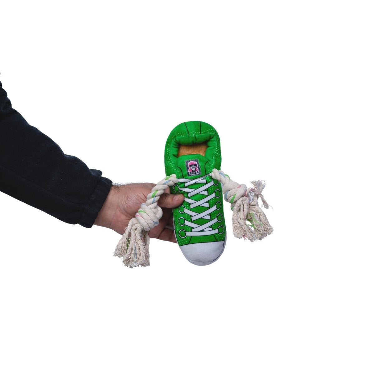 Green Squeaky Plush Sneaker Dog Toy with Treat Pocket