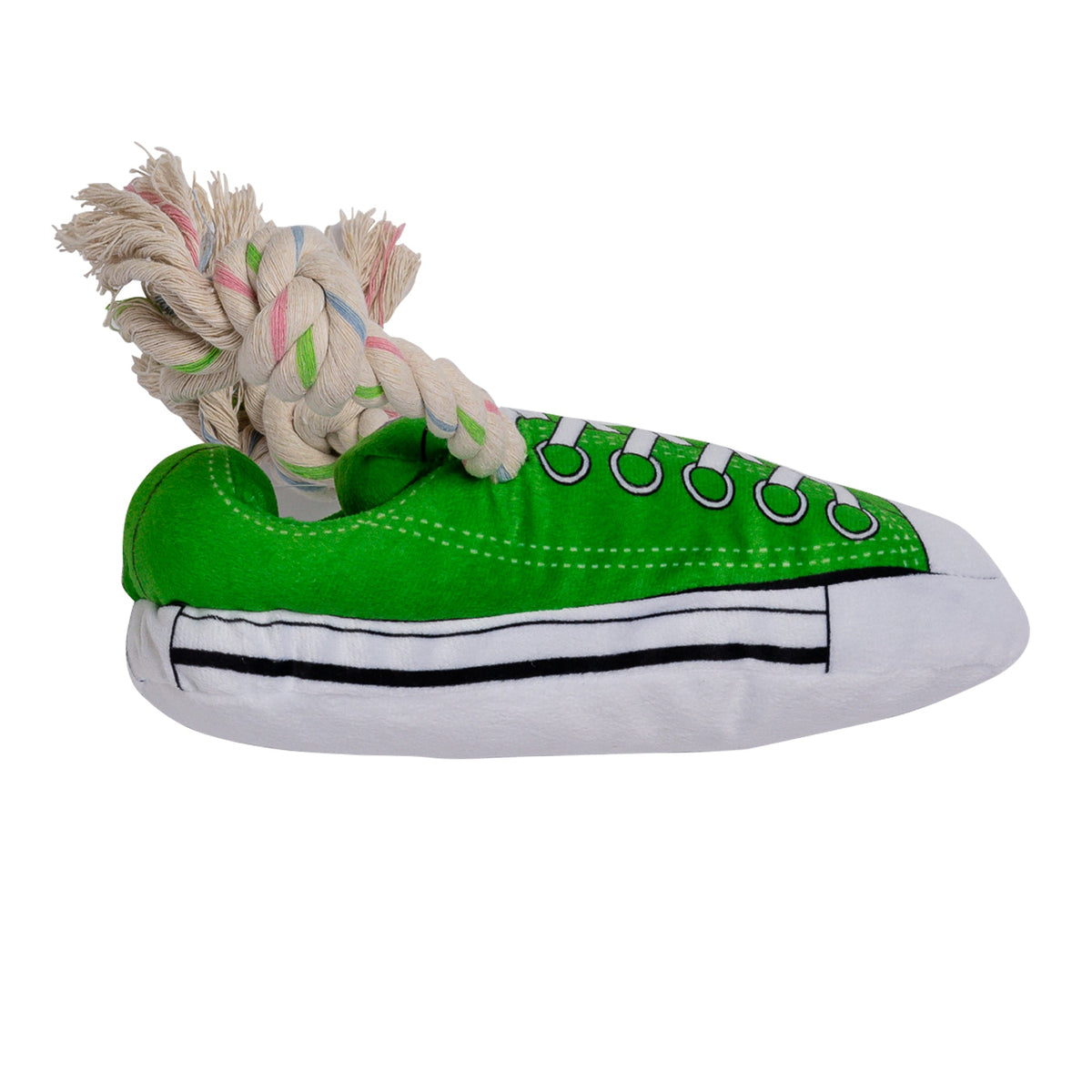 Green Squeaky Plush Sneaker Dog Toy with Treat Pocket