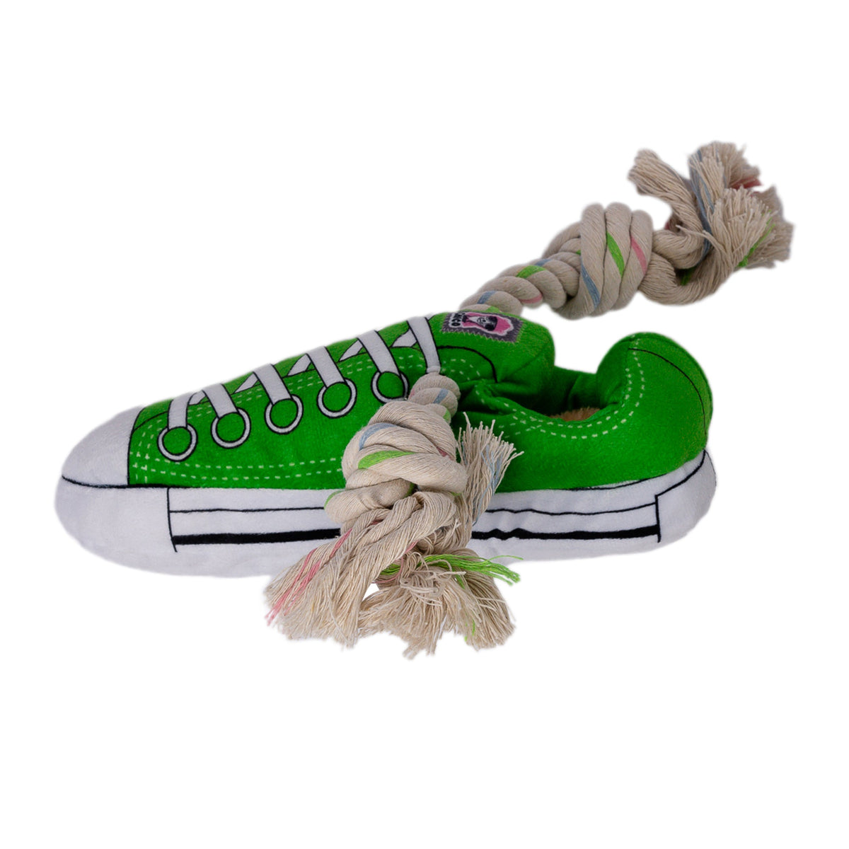 Green Squeaky Plush Sneaker Dog Toy with Treat Pocket