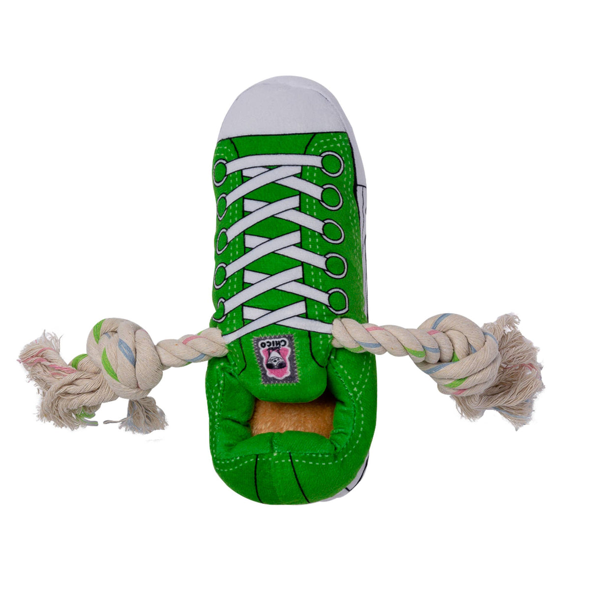 Green Squeaky Plush Sneaker Dog Toy with Treat Pocket