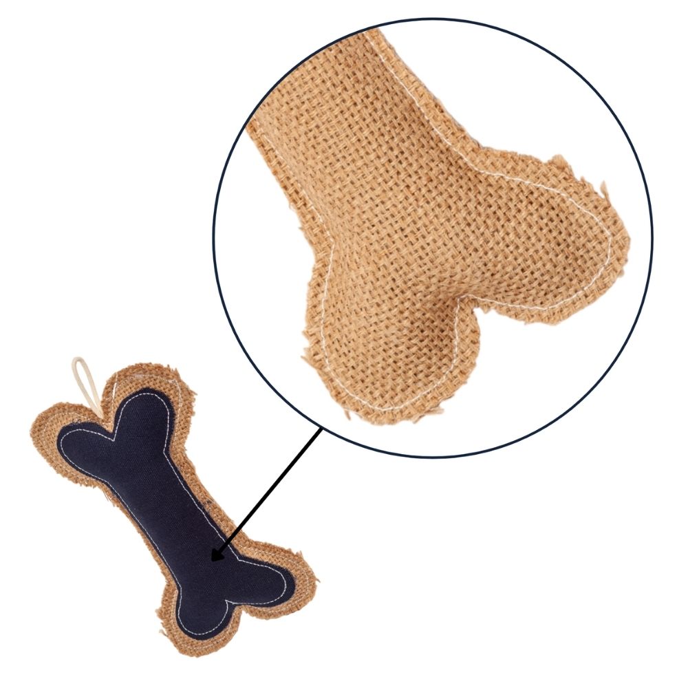Jean Leather & Jute Bone Pillow Dog Toy, 9 in
