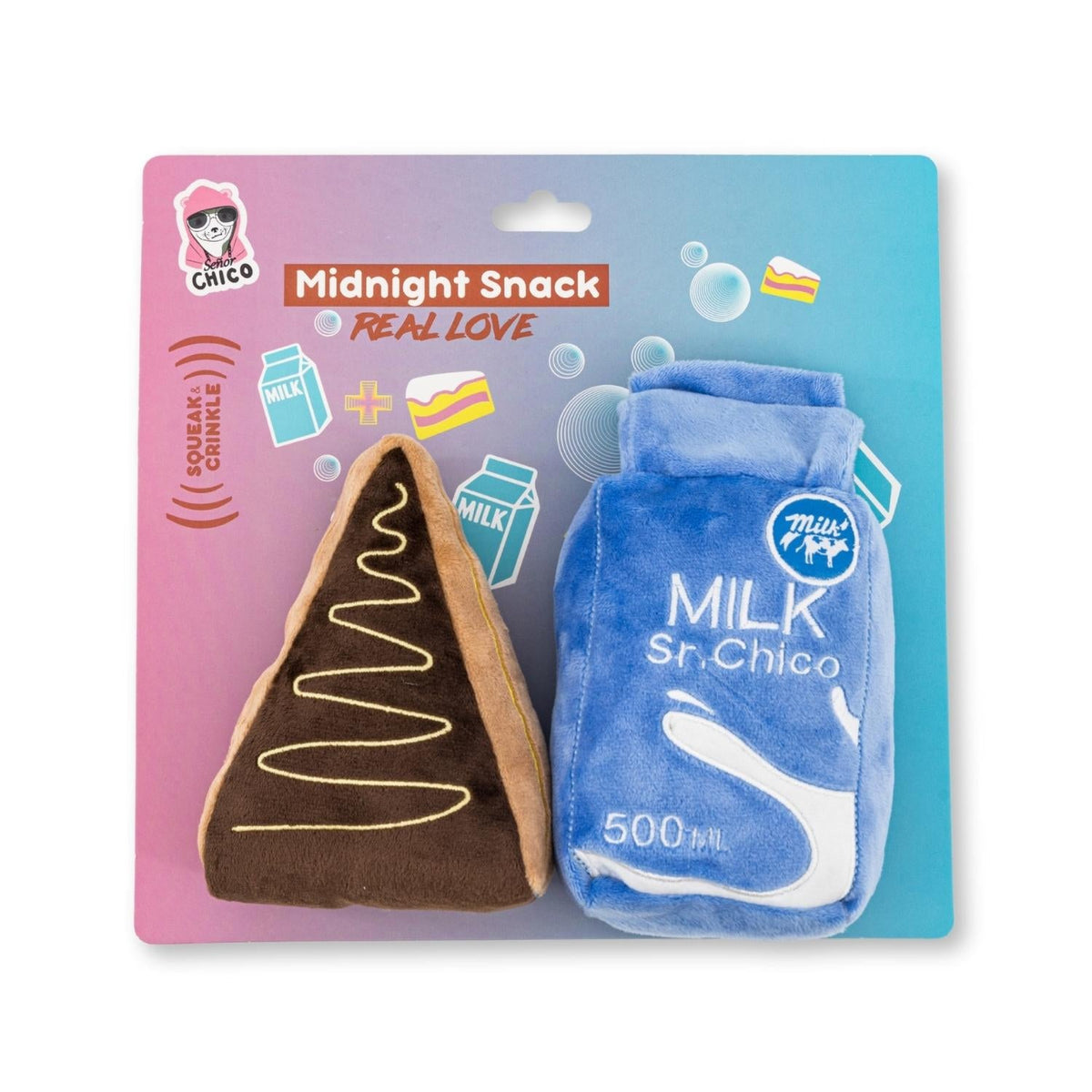 Cake Slice & Milk Plush Dog Toy Set