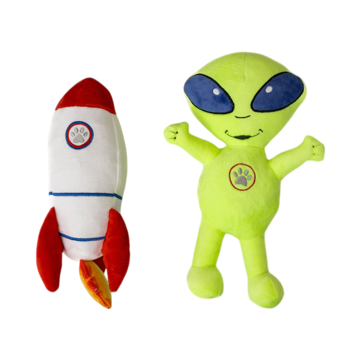 Space Alien & Rocket Plush Dog Toy Set