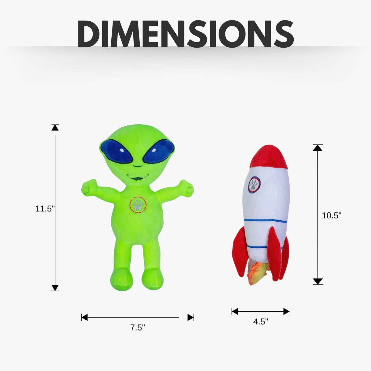 Space Alien & Rocket Plush Dog Toy Set