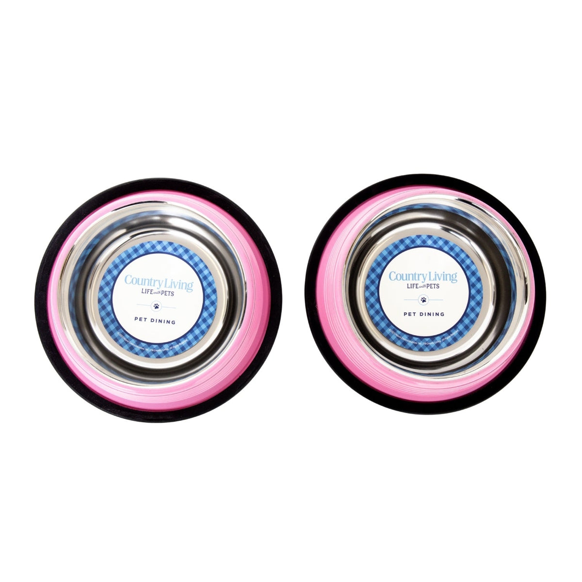 Carnation Pink Ribbed Stainless Steel Pet Bowls, Set of 2