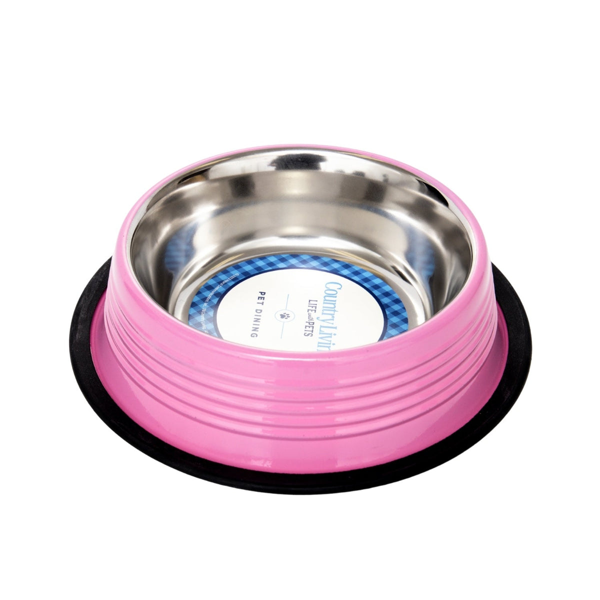 Carnation Pink Ribbed Stainless Steel Pet Bowls, Set of 2