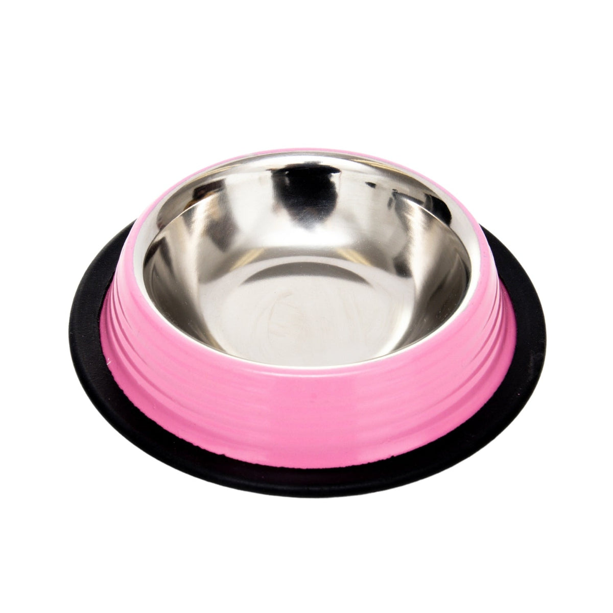 Carnation Pink Ribbed Stainless Steel Pet Bowls, Set of 2