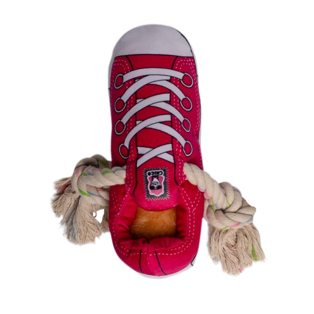 Pink Squeaky Plush Sneaker Dog Toy with Treat Pocket