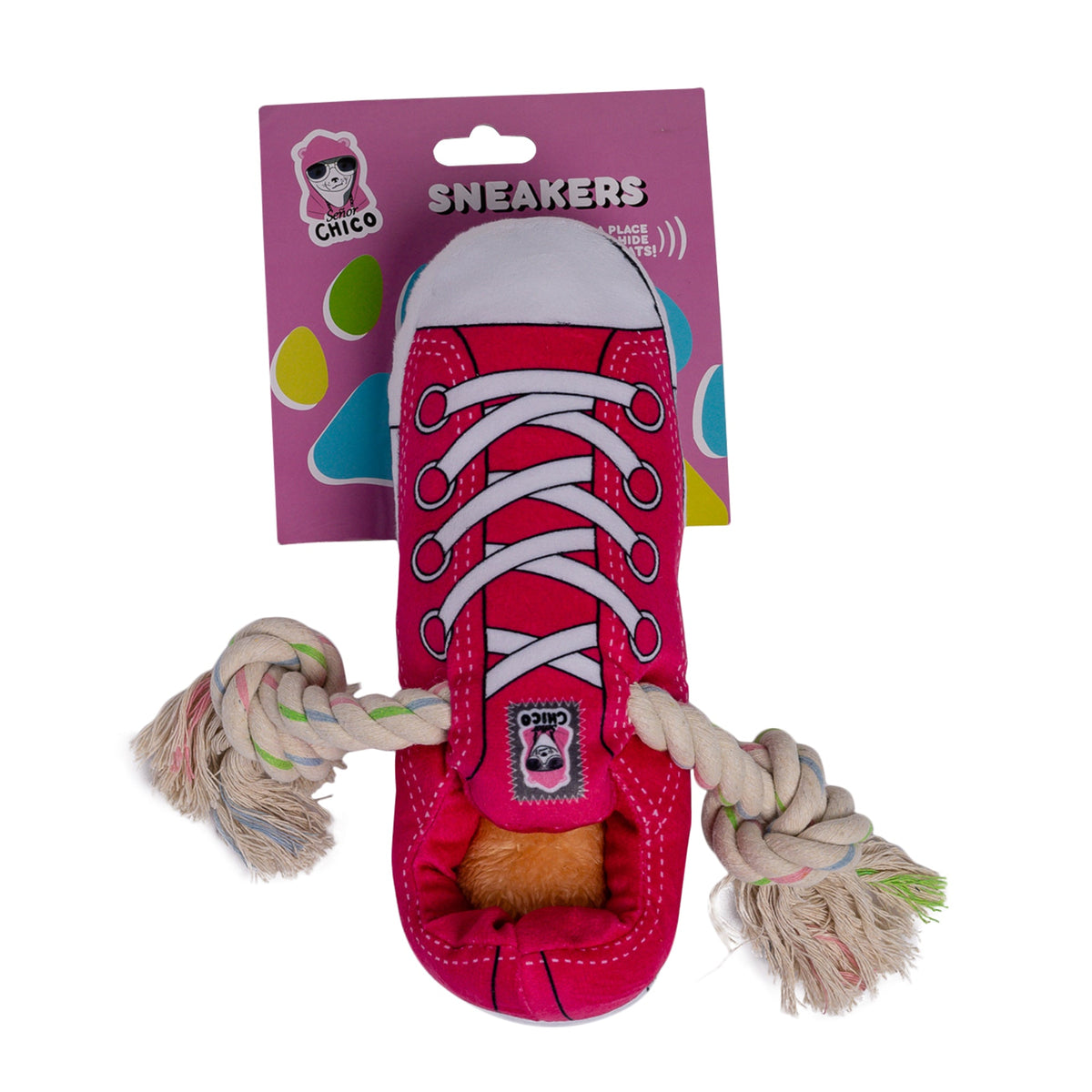 Pink Squeaky Plush Sneaker Dog Toy with Treat Pocket