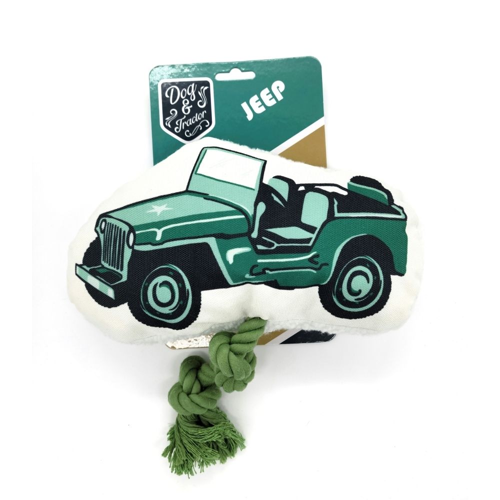 Retro Army Jeep Plush Dog Toy with Rope, 13 in