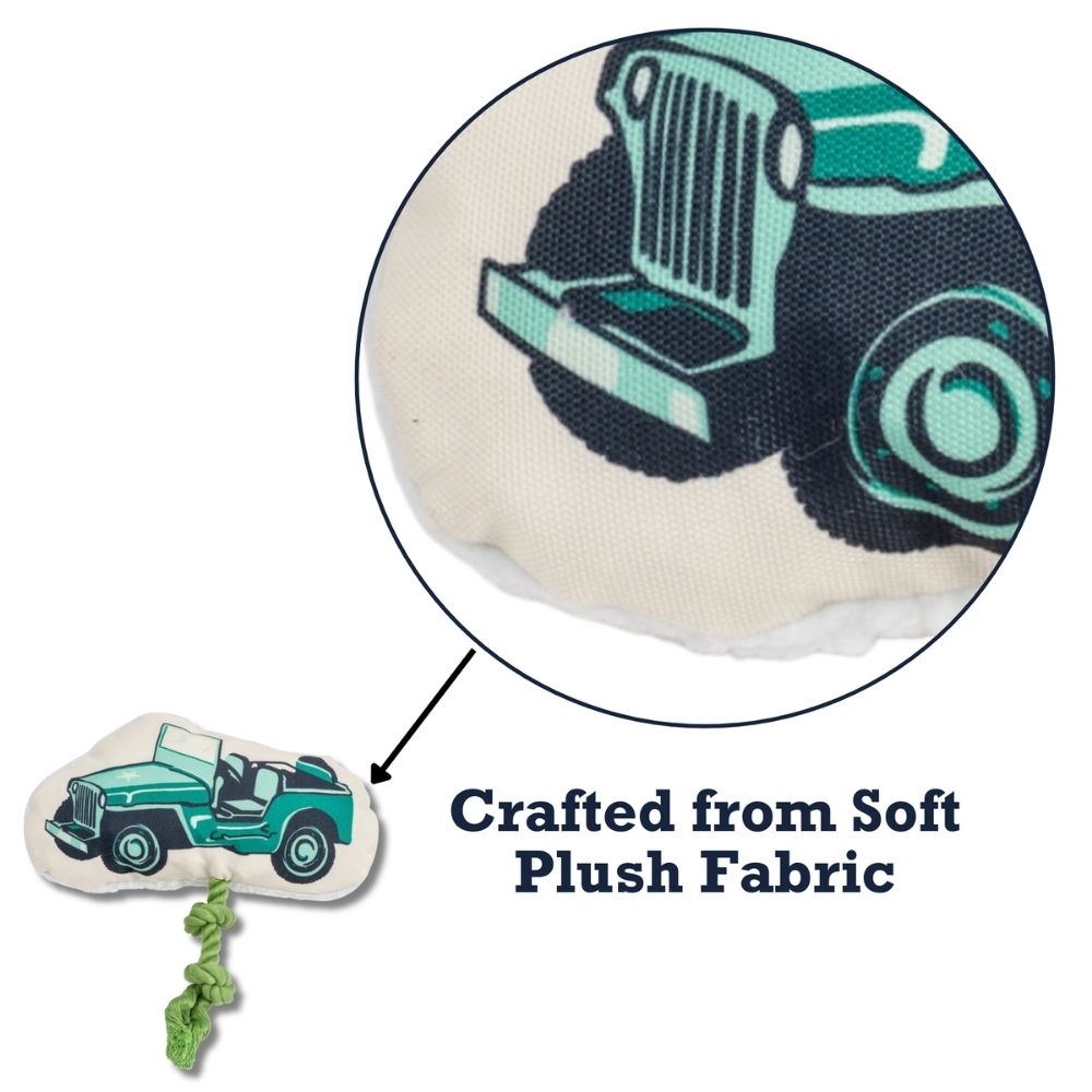 Retro Army Jeep Plush Dog Toy with Rope, 13 in