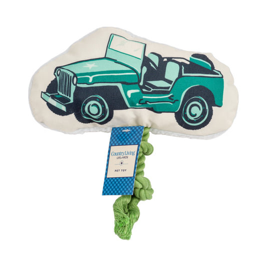 Retro Army Jeep Plush Dog Toy with Rope, 13 in