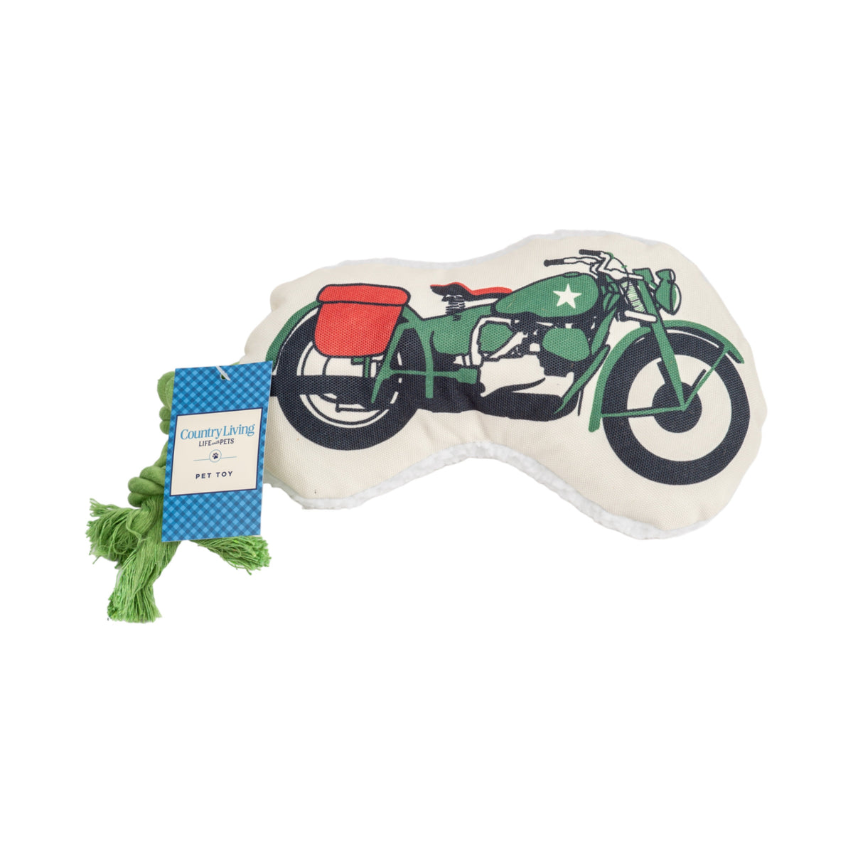 Retro Army Motorcycle Plush Dog Toy with Rope, 15 in