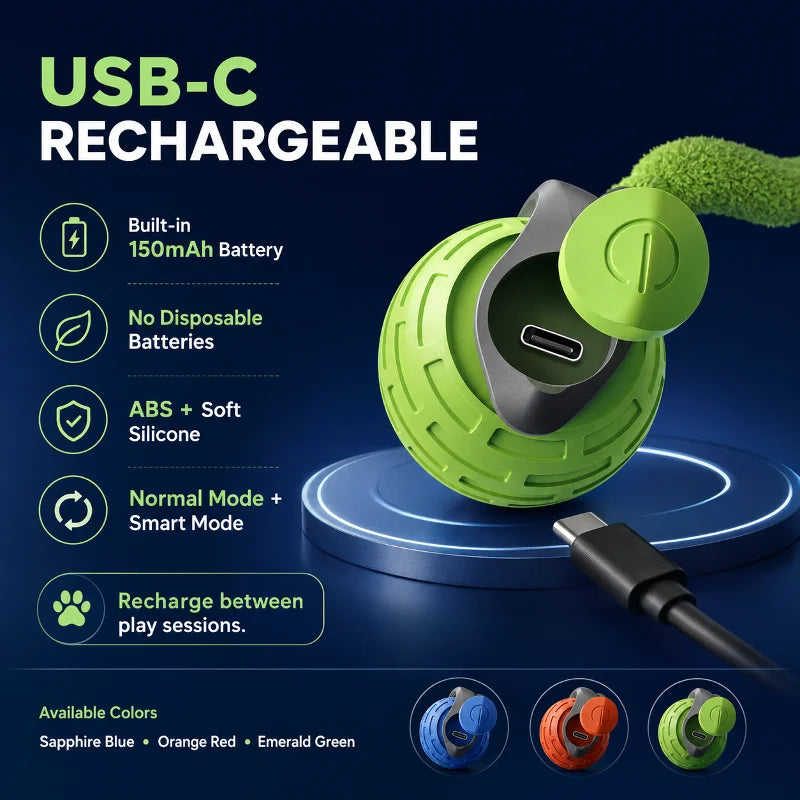A green and dark gray USB-C rechargeable earbud charging case shown on a dark blue promotional graphic with text callouts, a charging ring, a USB-C cable, and available color options at the bottom.