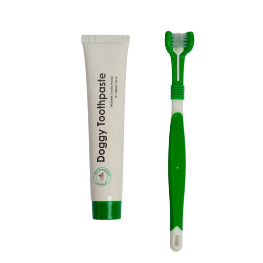 Triple-Headed Dog Toothbrush & Toothpaste Kit