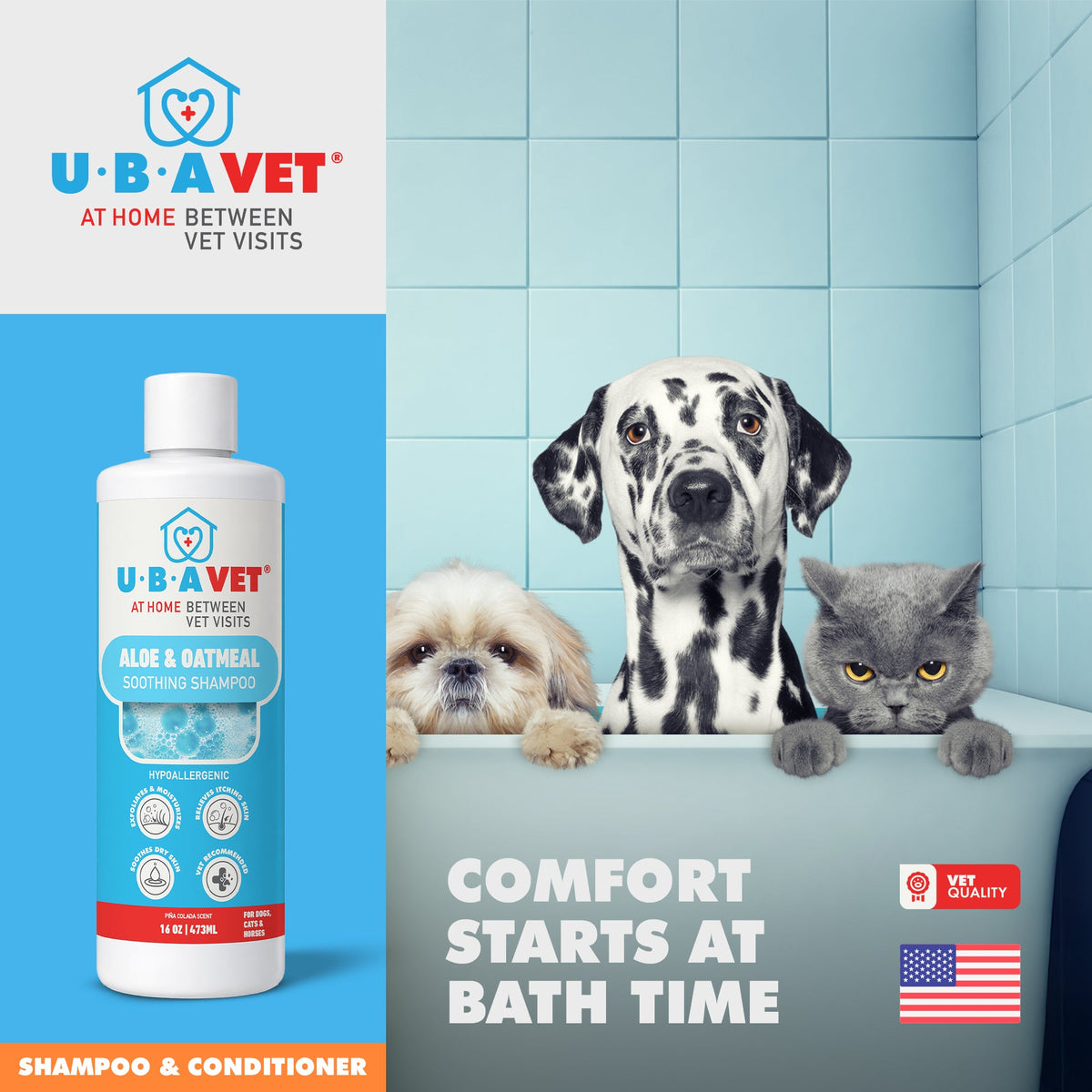 UBAVET Aloe & Oatmeal Pet Shampoo, 16.9 fl oz