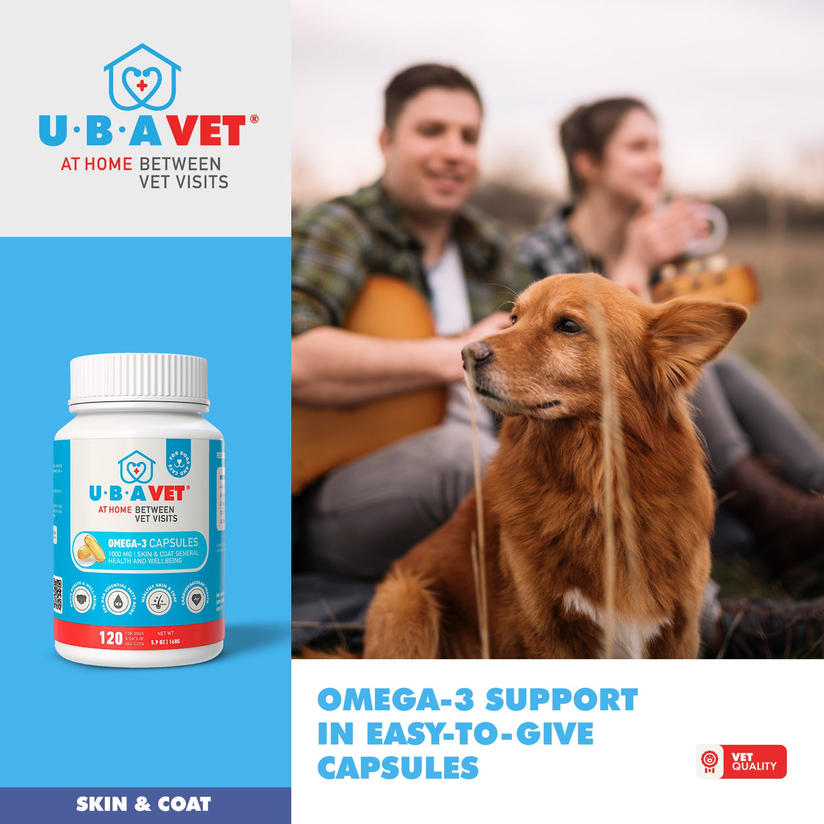 UBAVET Omega-3 Softgels for Dogs & Cats, 120 Count