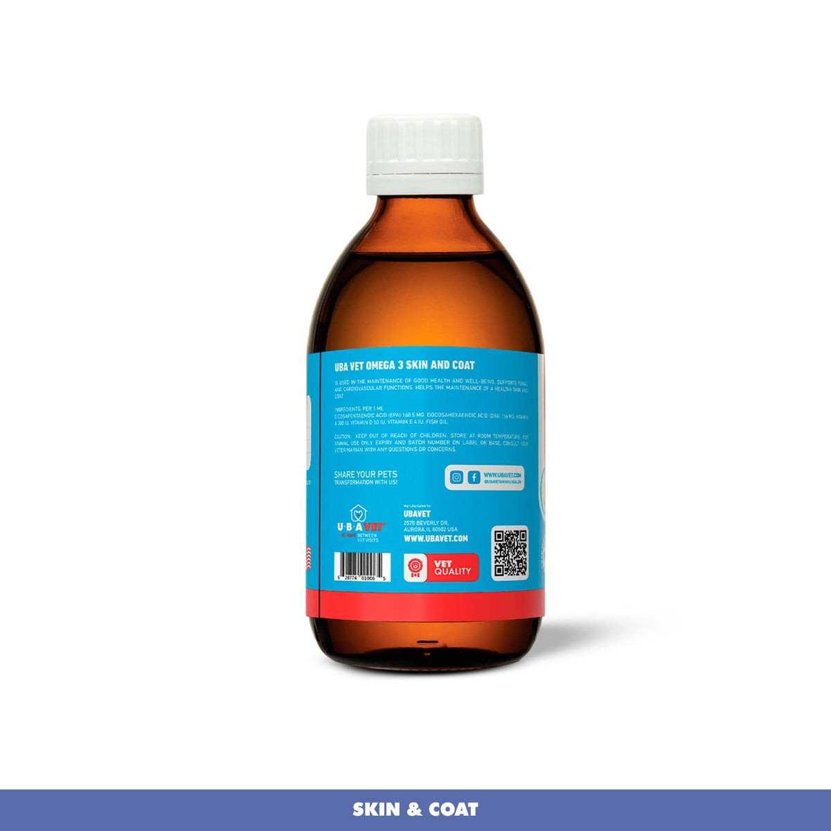 UBAVET Omega-3 Fish Oil Liquid for Dogs & Cats, 8 oz