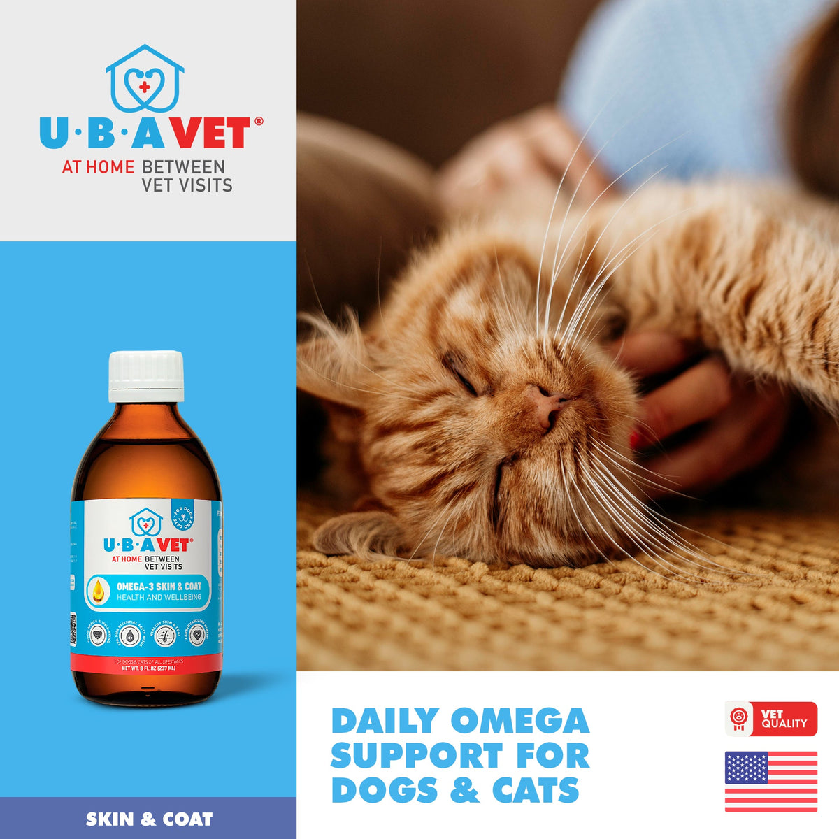 UBAVET Omega-3 Fish Oil Liquid for Dogs & Cats, 8 oz