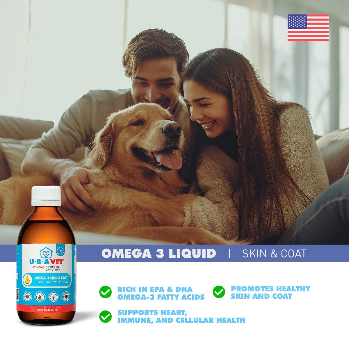 UBAVET Omega-3 Fish Oil Liquid for Dogs & Cats, 8 oz