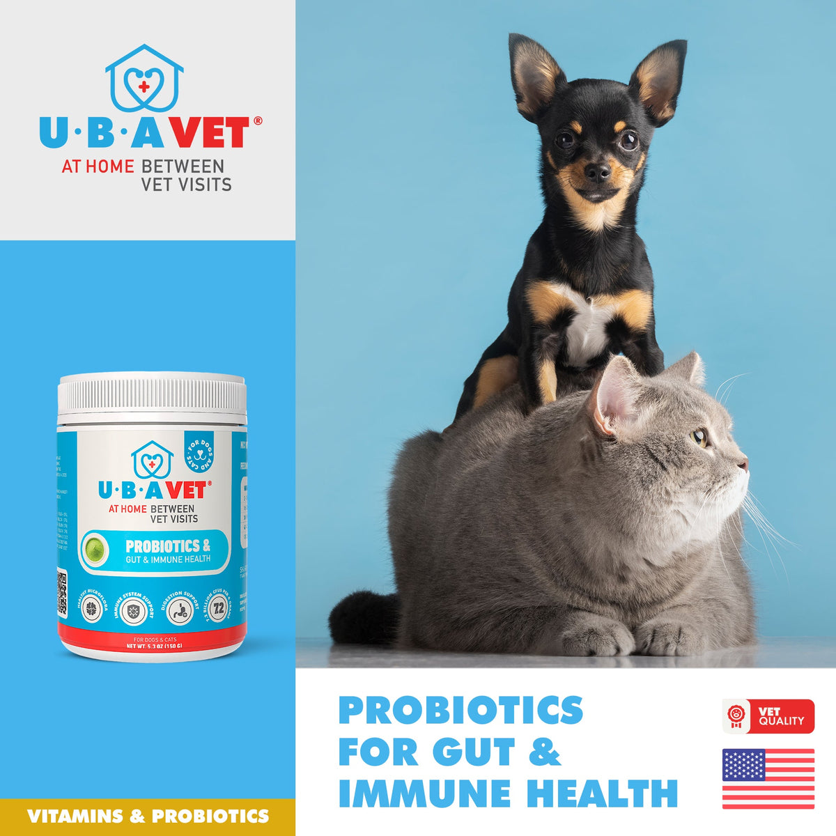 UBAVET Probiotic Powder for Dogs & Cats, 5.3 oz