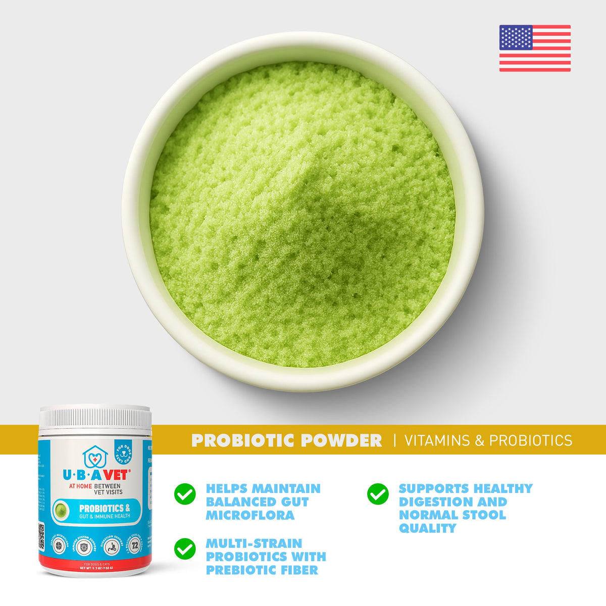 UBAVET Probiotic Powder for Dogs & Cats, 5.3 oz