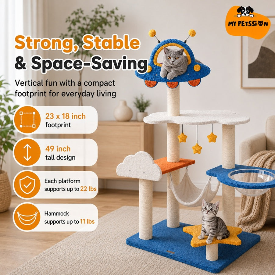49-Inch Space-Themed Cat Tree with UFO Top Perch & Scratching Posts